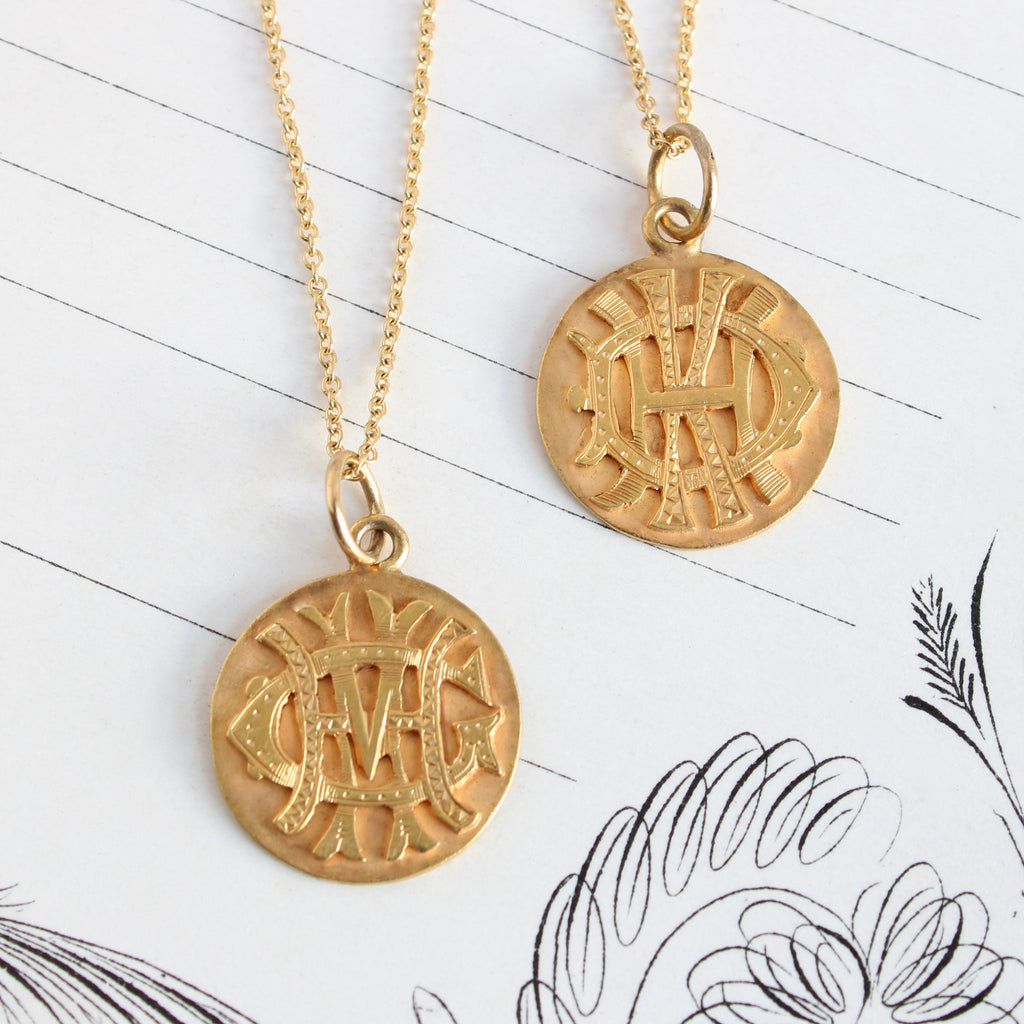 deep yellow gold charms with applied monogram initials