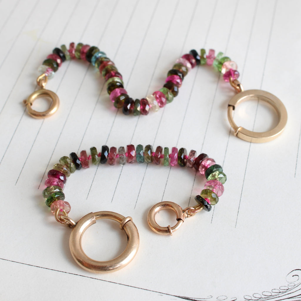necklace extenders of multi color sapphire beads with round spring ring clasps at each end