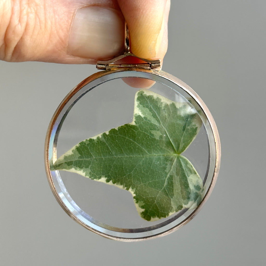 locket that opens with both sides glass windows and a rose gold frame