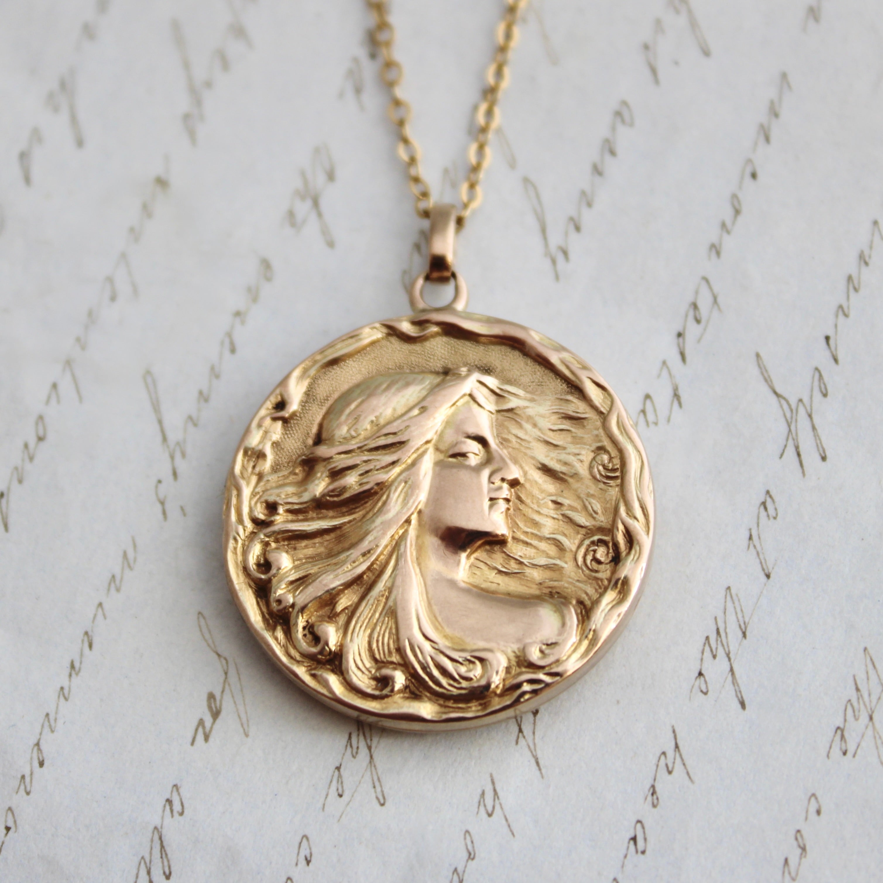 Antique Art Nouveau Lady Locket Necklace in 10k – The Eden Collective