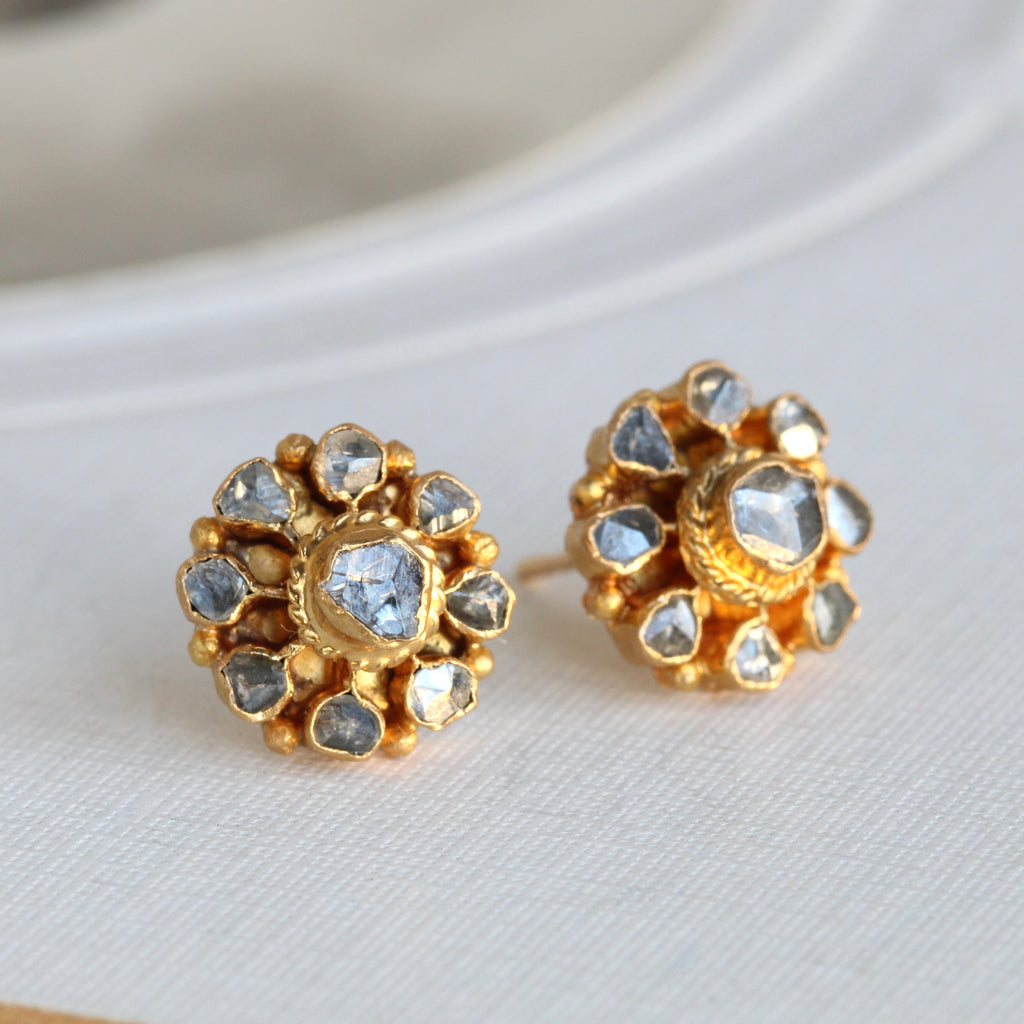 high karat rose cut diamond cluster stud earrings