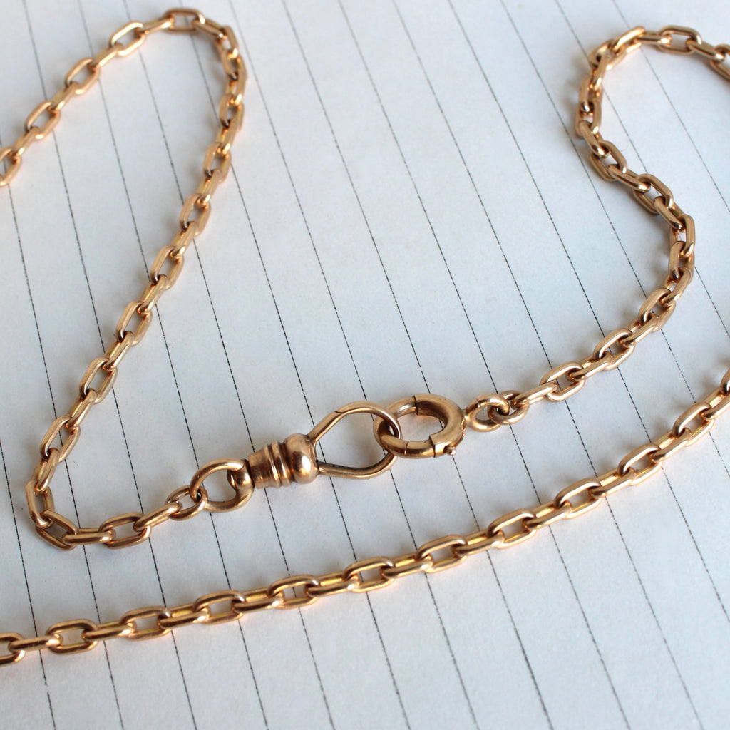 antique squared oval link necklace in 14k rosy gold