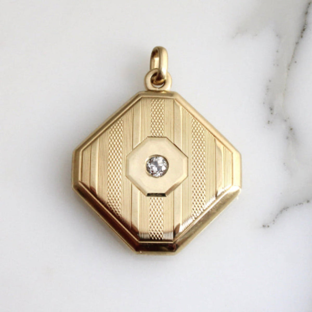 Edwardian 14k & Diamond Locket with Engraved Pinstripes – The Eden ...